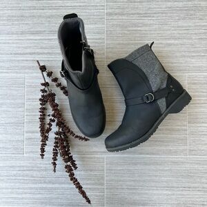 Eddie Bauer Covey Ankle Boots, Black Leather and Herringbone, size 7, EUC